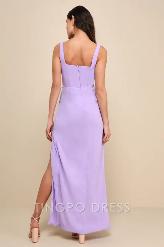 TingPo Wholesale Signature Elegance Glamorous Disposition Lavender Ruched Maxi Dress formal wear dresses 